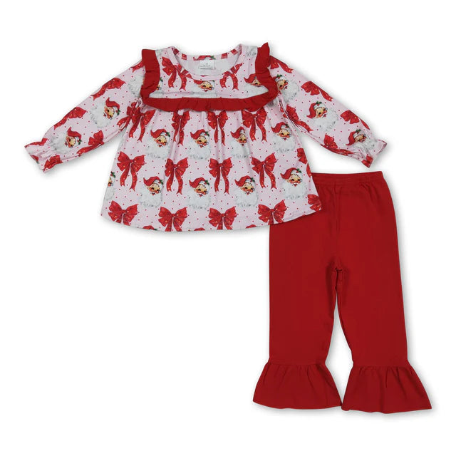 RTS Sibling Baby Girls Long Sleeves Tunic Ruffle Pants Christmas Sets