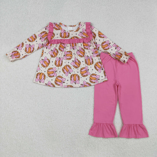 RTS NO MOQ （In stock）GLP2348 Baby Girls Winter Outfits Girls Long Sleeve Pumpkin Bow Tunic Pants Outfit Cute Fall Kids Clothing Set