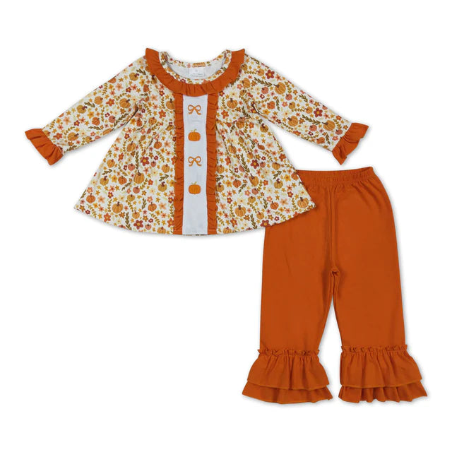 RTS Sibling Long sleeves pumpkin tunic pants girls fall clothes