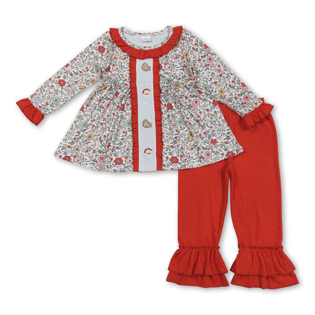 RTS Sibling Baby Girl Christmas Printed Top and Ruffle Pants set