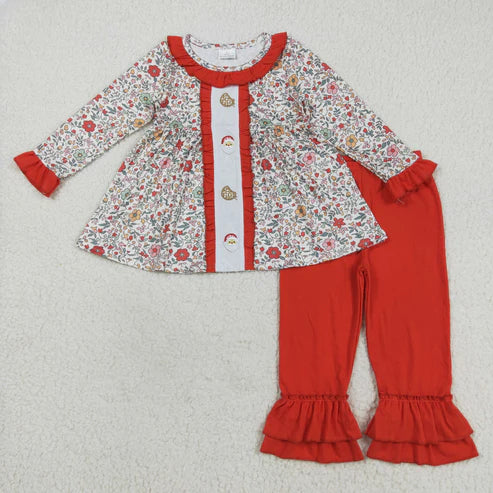 9.19 RTS Sibling Baby Girls Embroidery Santa Nativity Candy Cane Lights Tunic Pants Christmas Clothes Sets