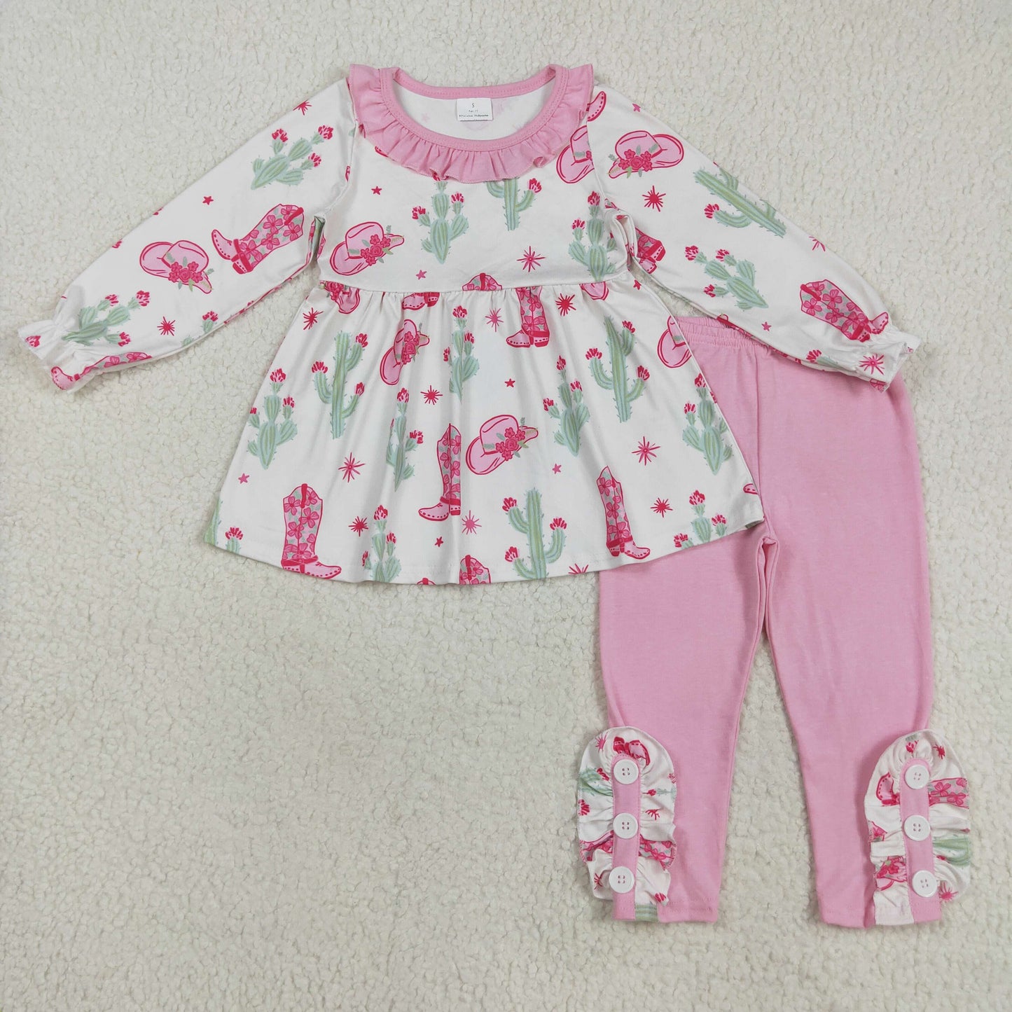 RTS NO MOQ （In stock）GLP2367 Baby Girls Winter Outfits Baby Girls Pink Boots Cactus Tunic Legging Pants Western Set
