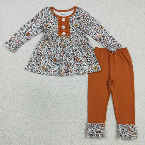 9.17 RTS Sibling Baby Girls Bows Flowers Tunic Leggings Pant Ruffle Sleeves Clothes Sets