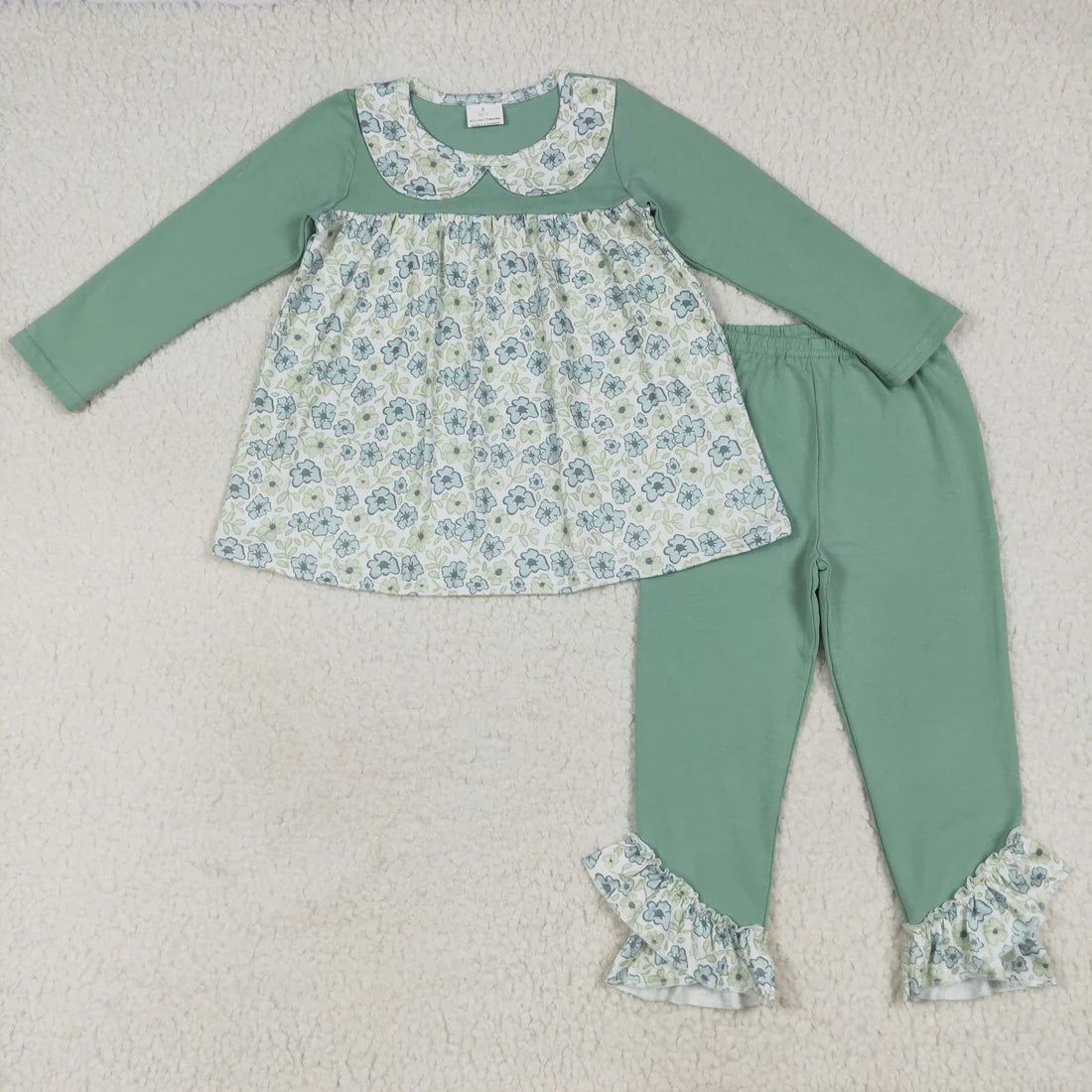 10.2 RTS Sibling Baby Girls Long Sleeves Colorful Floral Bows Plaid Tunic Ruffle Pants Sets