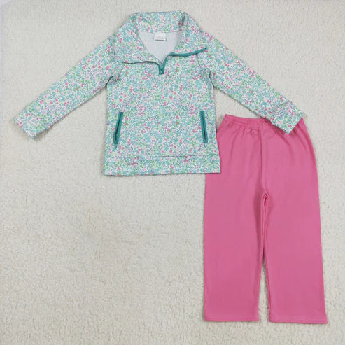 9.18 RTS Sibling Baby Boys Girls Floral Leopard Zipper Pullovers Leggings Pant Fall Clothes Sets