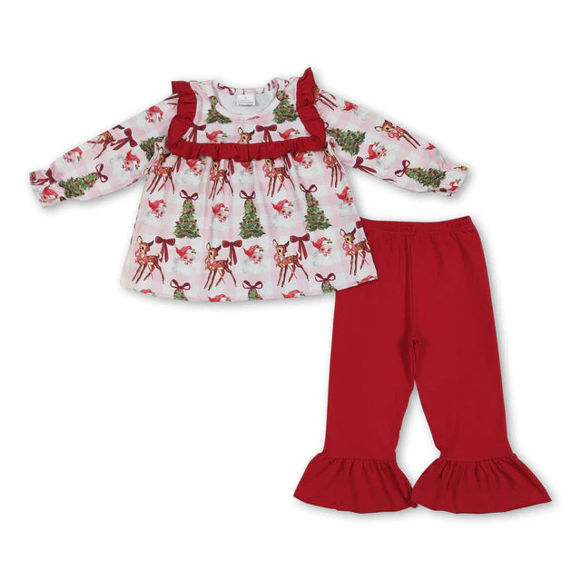RTS Sibling Baby Girls Long Sleeves Tunic Ruffle Pants Christmas Sets