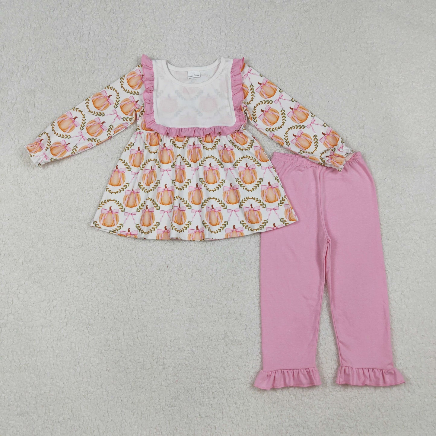 RTS NO MOQ （In stock）GLP2427 Baby Girls Winter Outfits Fall Pumpkins Bows Plaid Tunic Flame Pants Sets