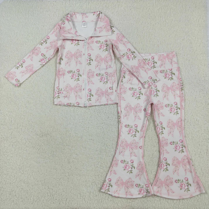 9.22 RTS Sibling Baby Girls Floral Footballs Bottomland Camo Pullovers Jeckets Bell Bottom Pants Yoga Active Clothes Sets