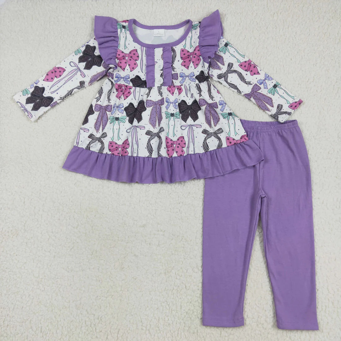 10.2 RTS Sibling Baby Girls Long Sleeves Ghosts Bows Tunic Pants Halloween Clothes Sets