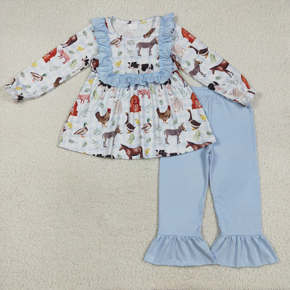 10.1 RTS Sibling Baby Girls Farm House Animals Rompers Dresses Outfits