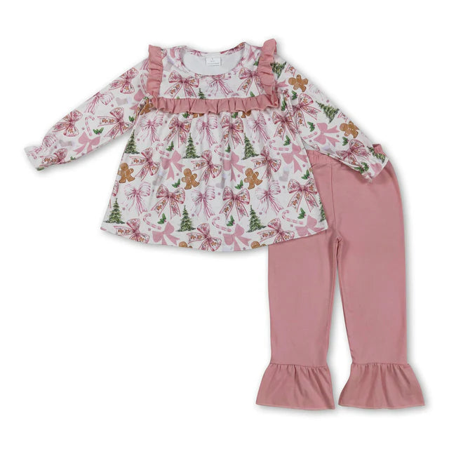 RTS Sibling Baby Girls Long Sleeves Tunic Ruffle Pants Christmas Sets
