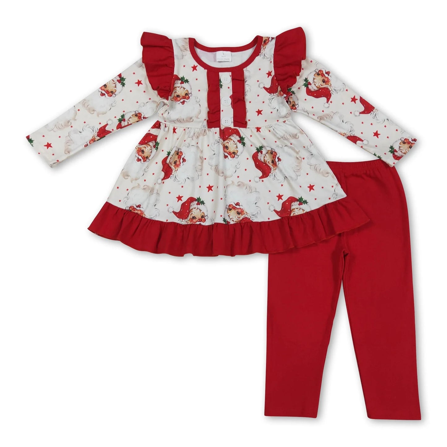 9.30 RTS Sibling Baby Girls Christmas Santa Stars Rompers Outfits Sets