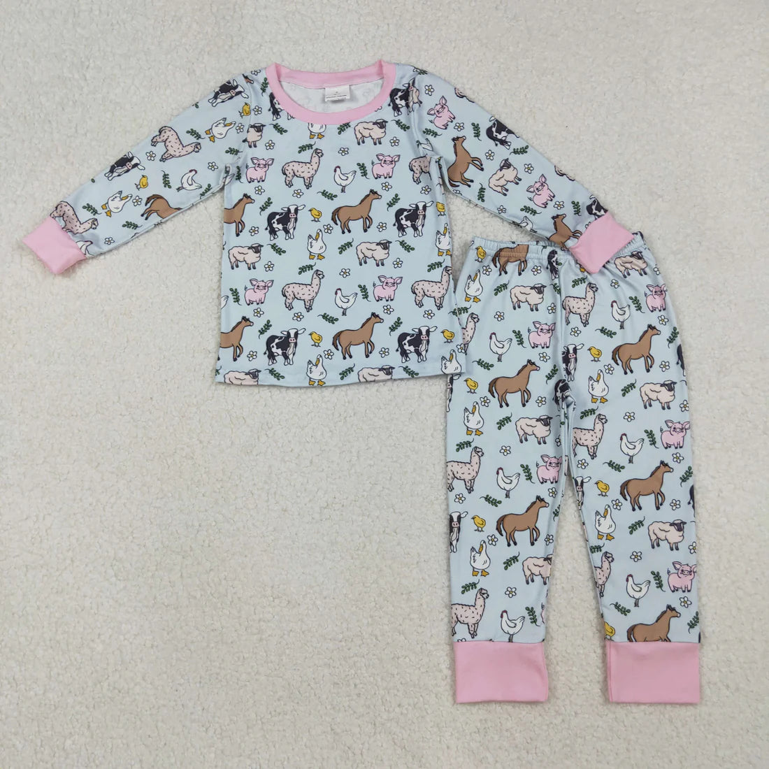 12.6 RTS Sibling Baby Girls Cows Chicks Top Pants Farm Pajamas Sets