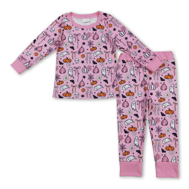 RTS Sibling Baby girls Halloween Pumpkin Pajamas with Long Sleeves and Pants