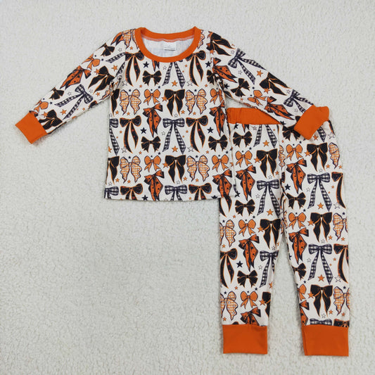 8.23 RTS NO MOQ （In stock）GLP2573 Baby Girls Winter Outfits Baby Girls Colorful Bows Stars Plaid Top Pant Halloween Pajamas Set