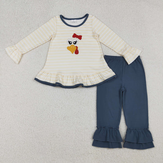 RTS NO MOQ （In stock）GLP2588   Baby Girls Winter Outfits Thanksgiving Turkey Tunic Ruffle Pants Sets