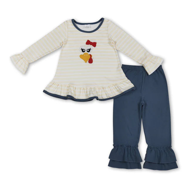 RTS Sibling Sibling milk silk Baby Girls And Boys Cute Embroidery Turkey And Pumpkins Plaid Pants Thanksgiving Clothes Set Rompers