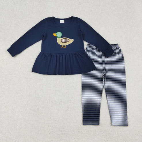 9.19 RTS Sibling Baby Boys Girls Embroidery Duck Long Sleeves Tunic Pants Clothes Sets Rompers
