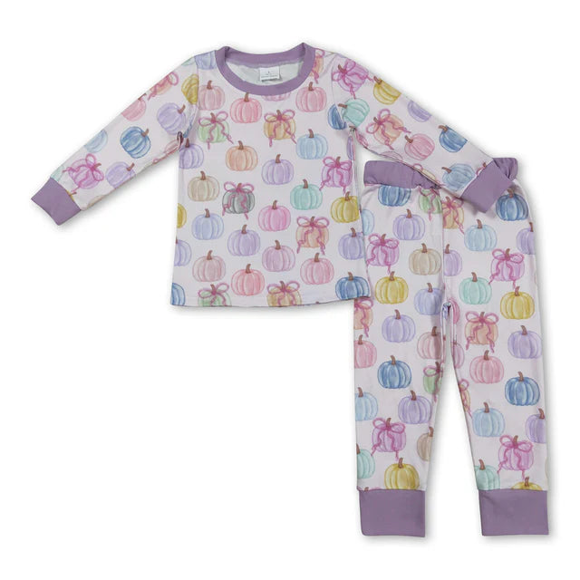 RTS Sibling Baby girls Halloween Pumpkin Pajamas with Long Sleeves and Pants