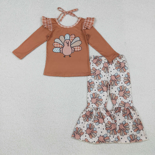 10.11 RTS NO MOQ （In stock）GLP2605 Baby Girls Turkey Top Bell Bottom Pants Thanksgiving Clothes Sets
