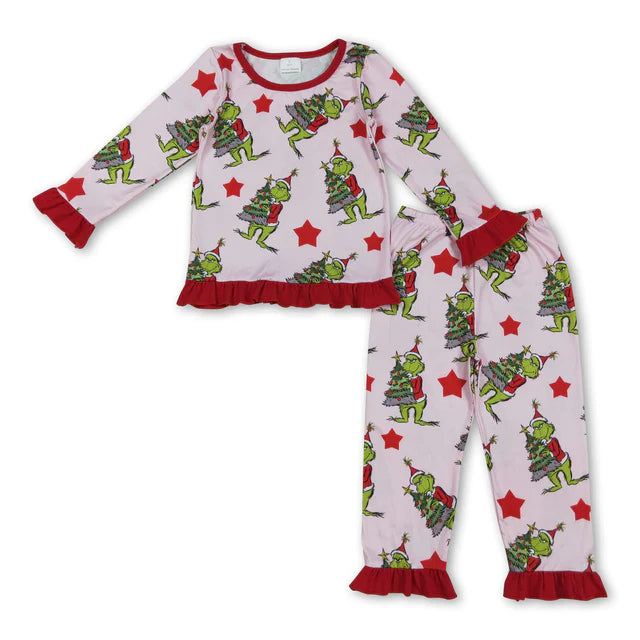RTS Sibling Baby Girls Christmas Pants Pajamas Clothes Sets