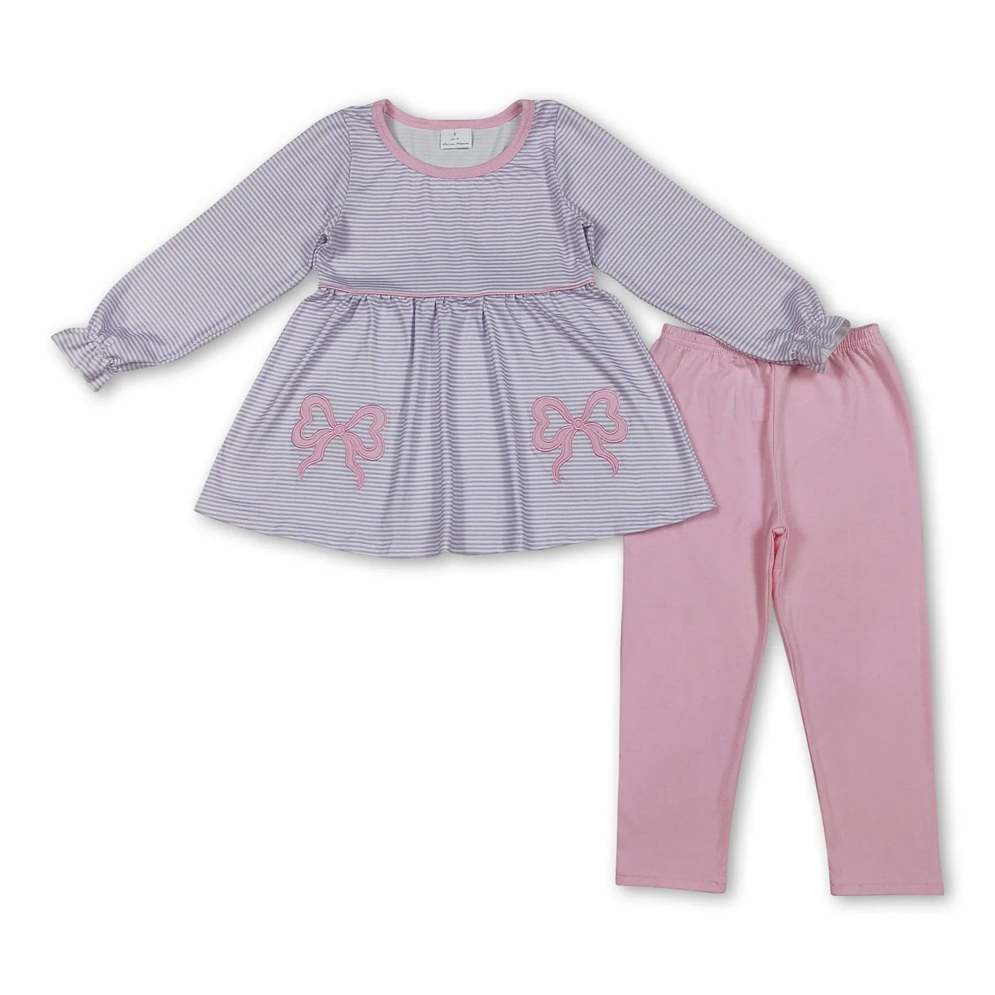 10.10 RTS Sibling Baby Girls Embroidery Bows Stripe Tunic Leggings Pants Clothes Sets