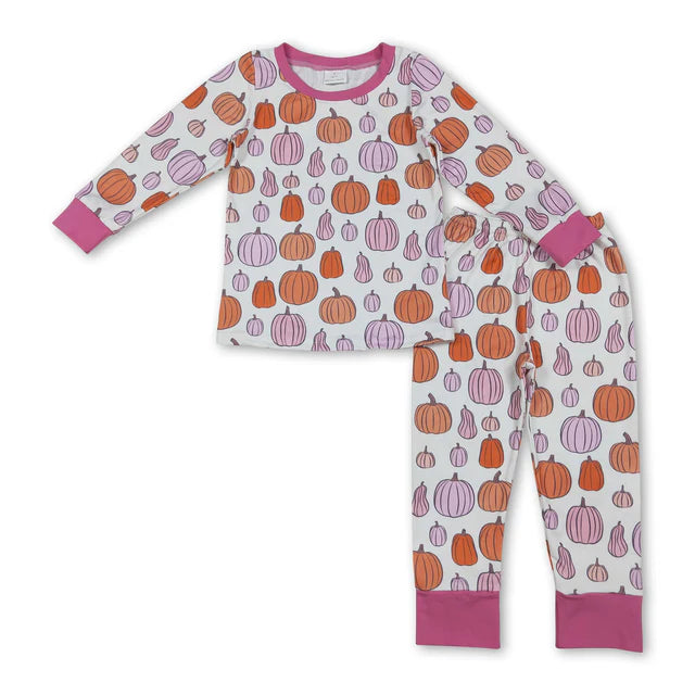 RTS Sibling Baby girls Halloween Pumpkin Pajamas with Long Sleeves and Pants