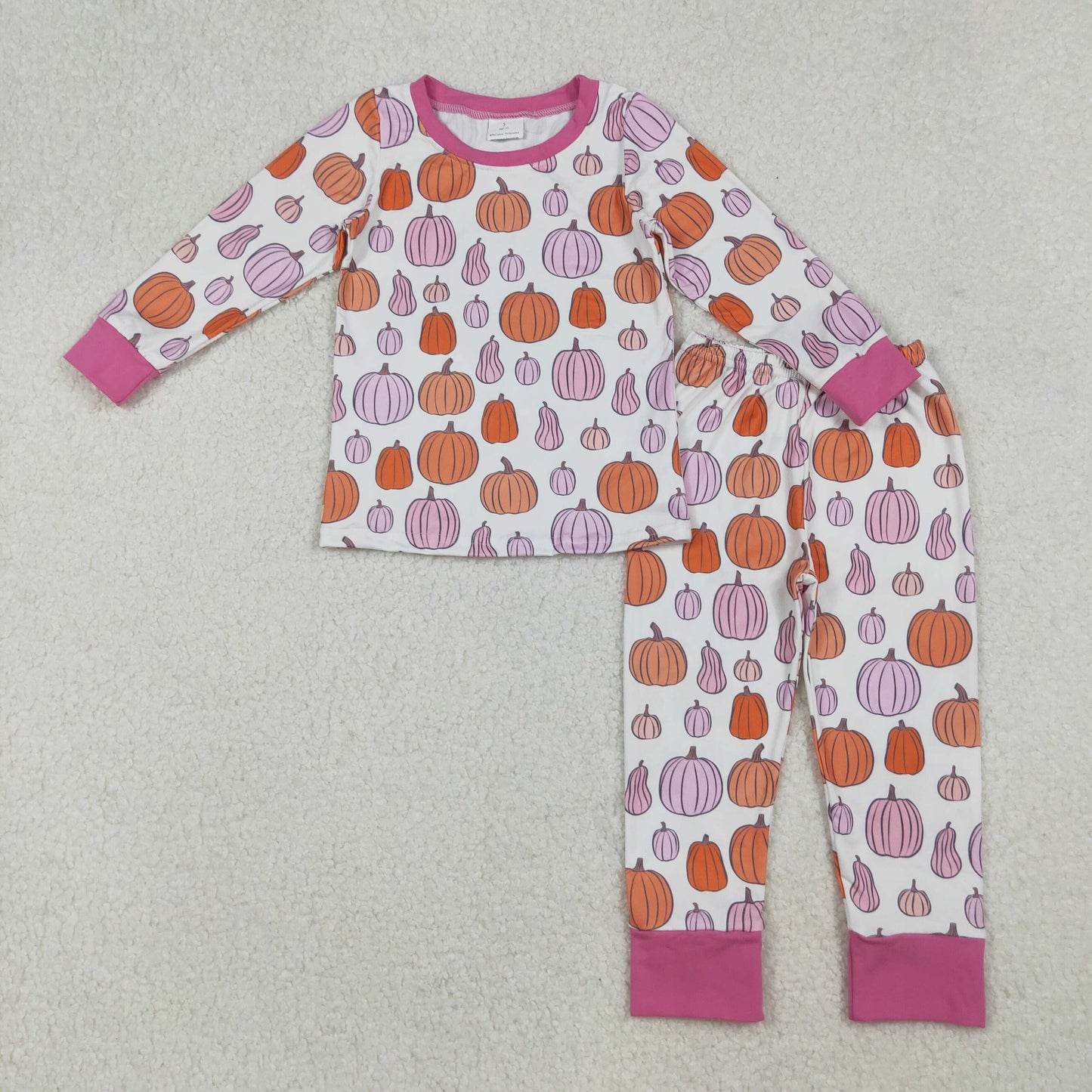 RTS Sibling Baby Girls Winter Outfits Kids Girls Pink Long Sleeve Pumpkin Print Pajamas Rompers Fall Season Sleepwear