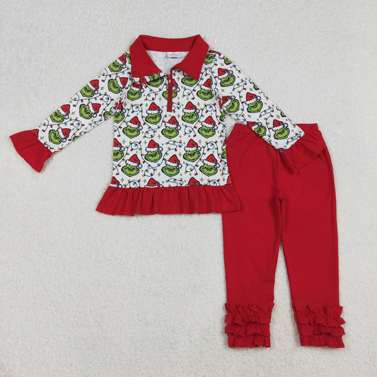 10.16 RTS NO MOQ （In stock）GLP2714 Baby Girls Christmas Lights Grin Zipper Pullover Legging Pants Clothes Set