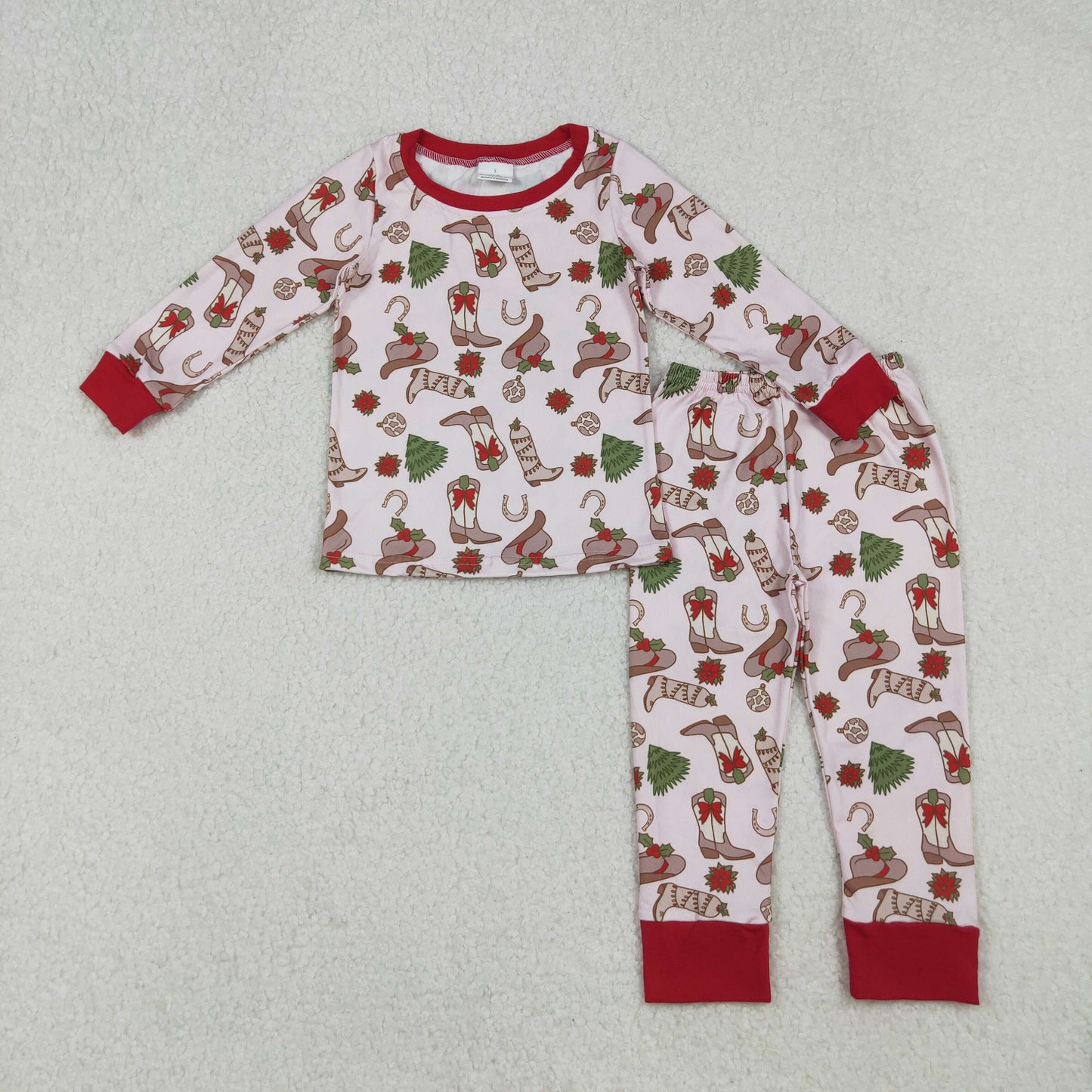 RTS NO MOQ （In stock）GLP2729 Baby Girls Winter Outfits Boots Holly Top Pant Christmas Pajamas Sets