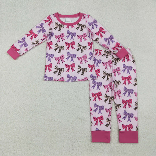 RTS NO MOQ （In stock）GLP2730 Baby Girls Winter Outfits Colorful Bows Top Pants Fall Pajamas Sets