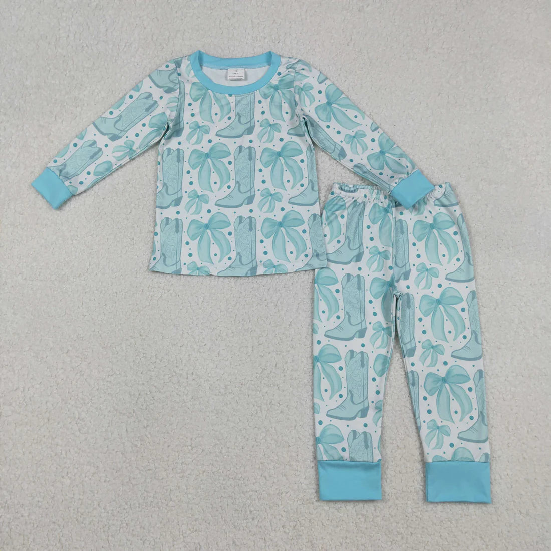 12.11 RTS Sibling Baby Girls Long Sleeve Bows Boots Top Pants Western Pajamas Sets