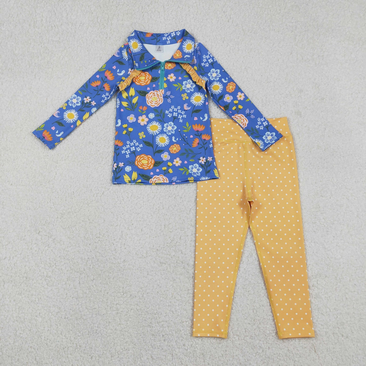 12.17 RTS NO MOQ （In stock）GLP2736 Baby Girls Colorful Flowers Zipper Pullover Leggings Yoga Active Clothes Set