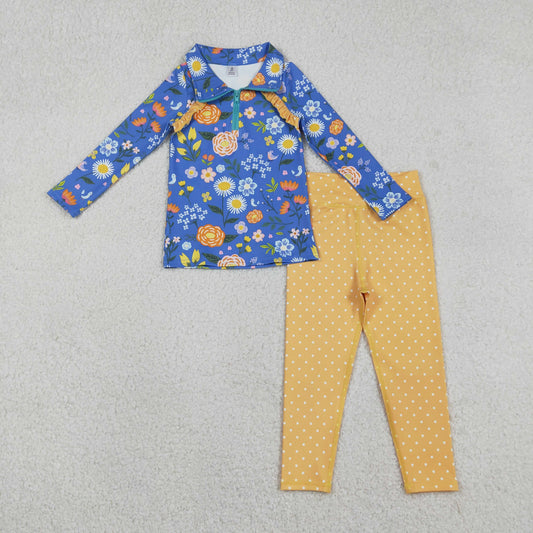 12.17 RTS NO MOQ （In stock）GLP2736 Baby Girls Colorful Flowers Zipper Pullover Leggings Yoga Active Clothes Set