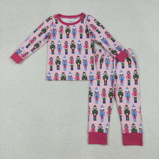 RTS NO MOQ （In stock）GLP2747 Baby Girls Winter Outfits Christmas Pink Soldiers Tops Pants Pajamas Sets