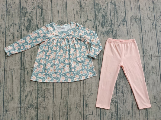 2.3 GLP2776 Sample No Moq Baby Girls Peach Flowers Tunic Leggings Pant Fall Clothes Set