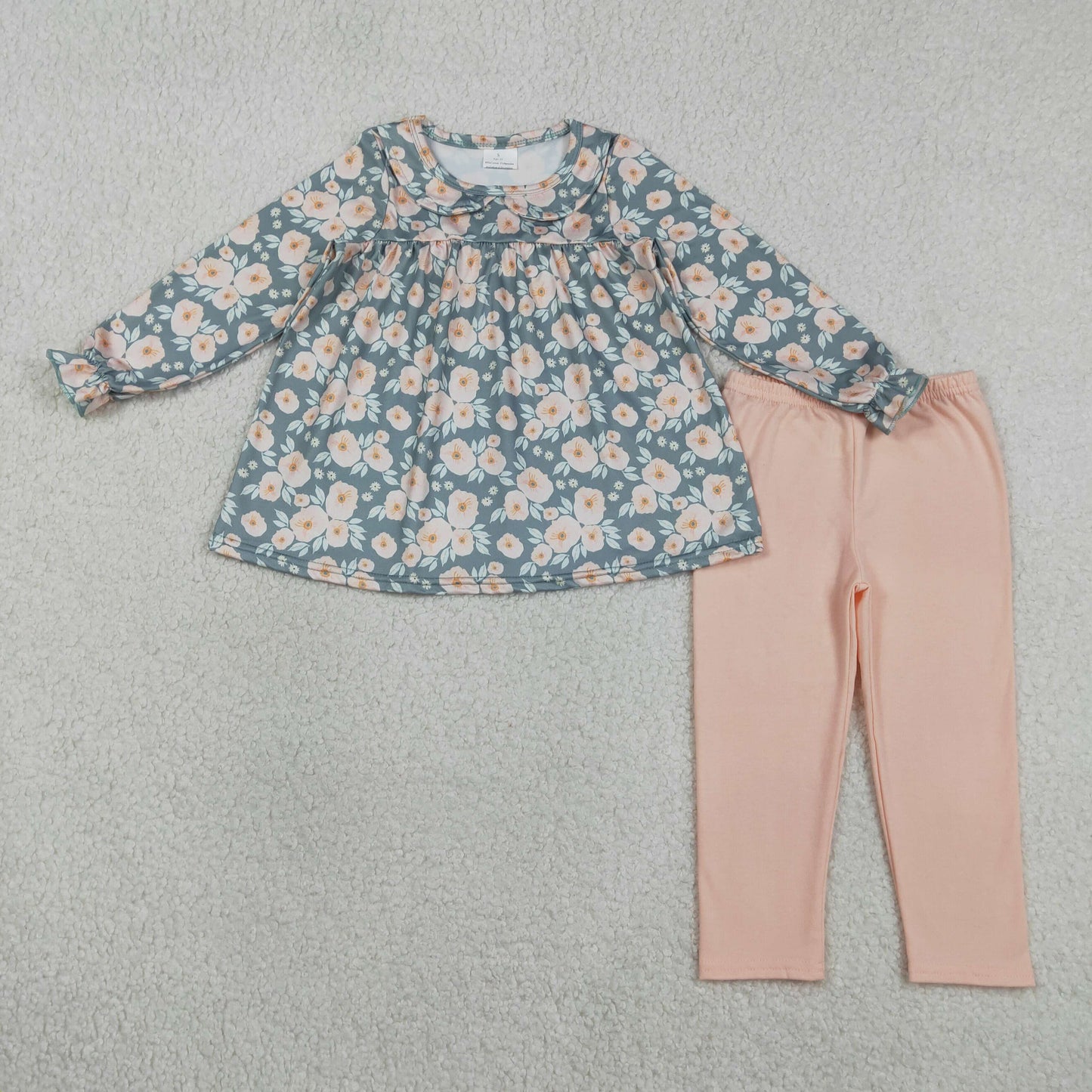 3.9 RTS NO MOQ （In stock）GLP2776 Baby Girls Fashion Long Ruffle Sleeve Flowers Tunic Leggings Pant Clothes Set