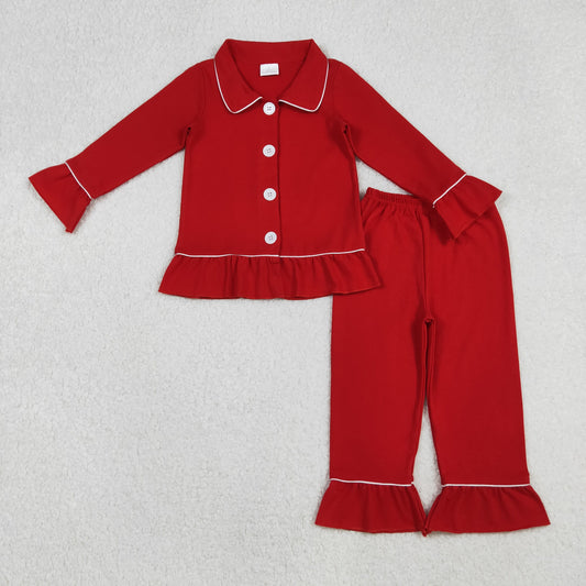 RTS NO MOQ （In stock）GLP2789 Baby Girls Winter Outfits red color cotton Christmas pajamas pants clothes sets