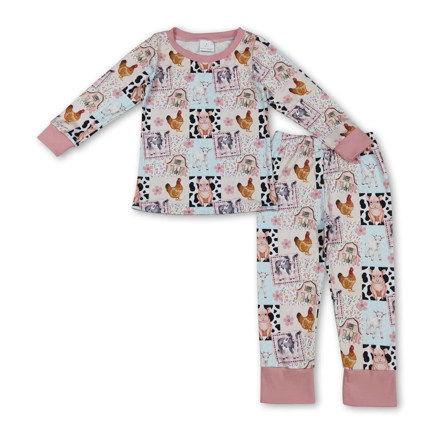 12.15 RST Sibling Baby Girls Cows Chicks Top Pants Farm Pajamas Sets