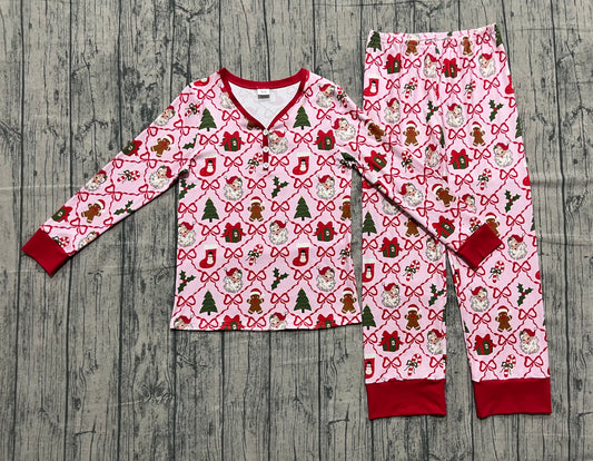 9.16 GLP2815 Sample No Moq Fast Coming Adult Women Red Bows Santa Gifts Plaid Top Pant Christmas Pajamas Sets