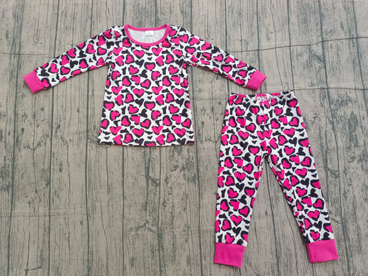 12.5 GLP2825 Sample No Moq Baby Girls Hot Pink Black Hearts Leopard Valentine Pajamas Sets