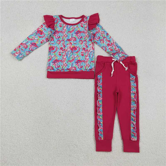 11.26 RTS NO MOQ （In stock）GLP2831 Baby Girls Watercolor Floral Shirts Top Pockets Jogger Pants Clothes Sets