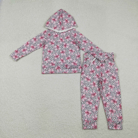 10.28 RTS NO MOQ （In stock）GLP2854 Baby Girls Pink Bows Leopard Hoodies Pockets Legging Pants Clothes Sets