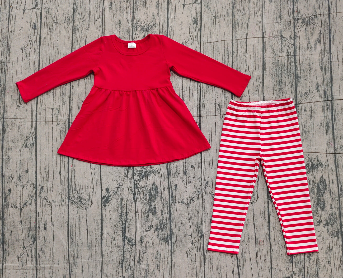 10.29 GLP2864 Sample No Moq Baby Girls Red Long Sleeve Tunic Stripe Leggings Clothes Sets