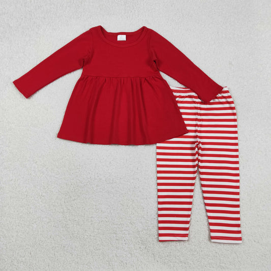 11.18 RTS NO MOQ （In stock）GLP2864 Baby Girls Red Long Sleeve Tunic Stripe Leggings Clothes Sets