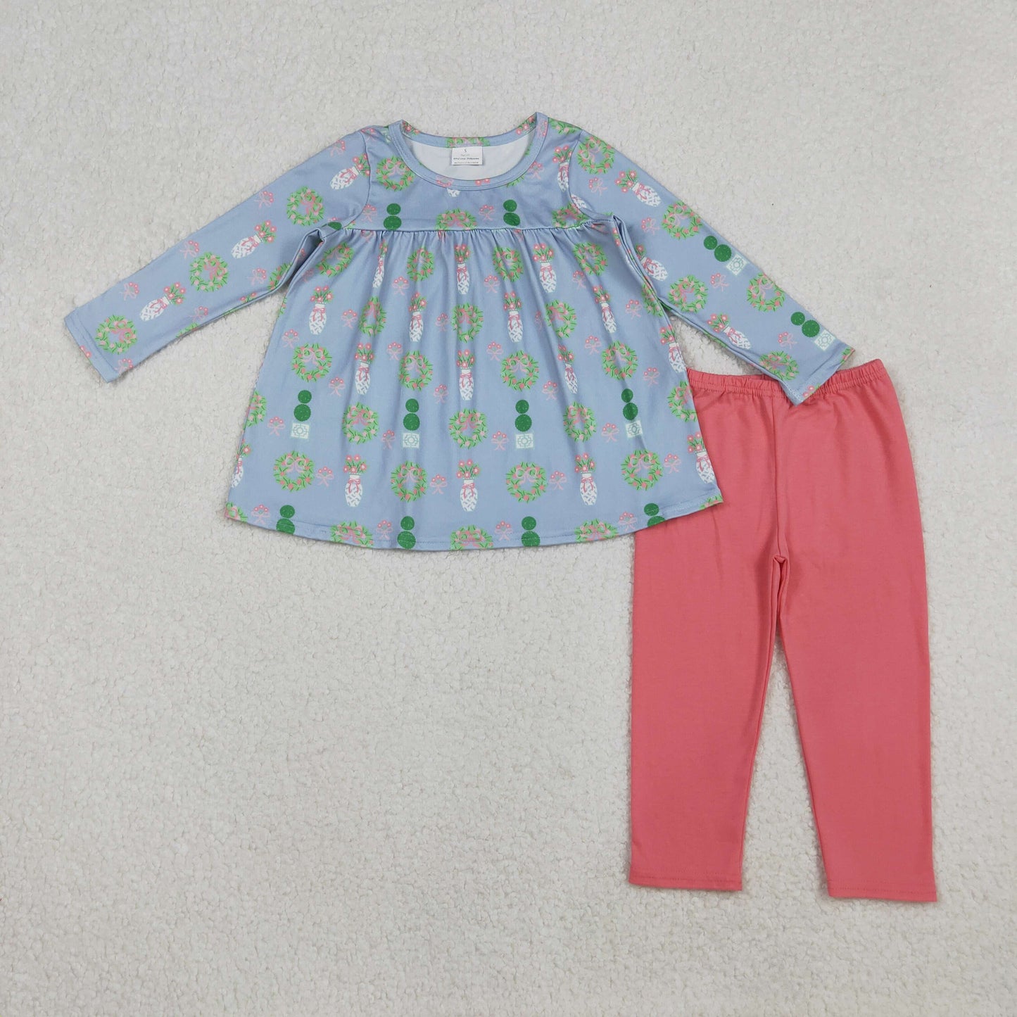 10.14 RTS NO MOQ （In stock）GLP2868 Baby Girls Bows Flowers Tunic Leggings Pant Christmas Clothes Sets