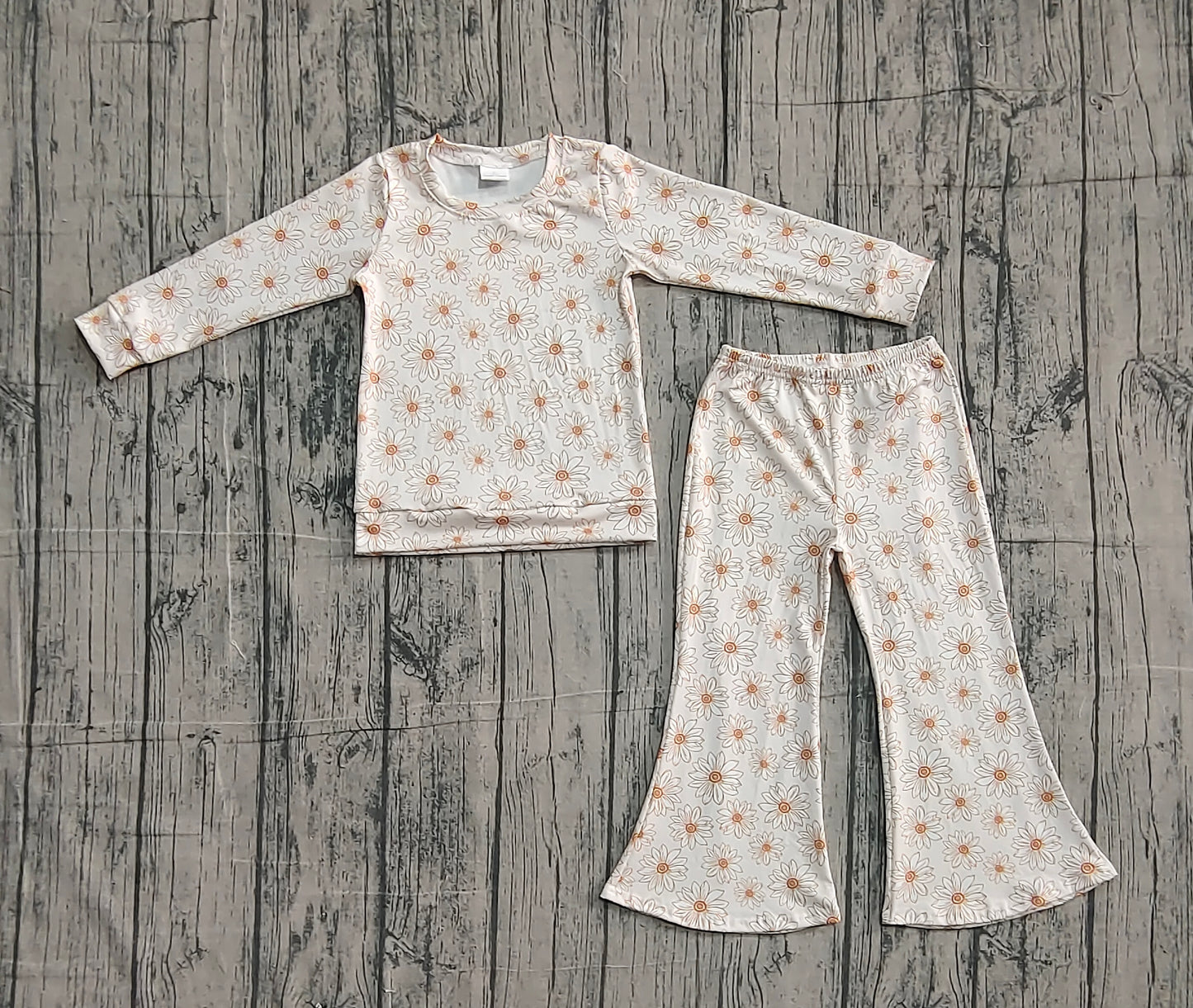 10.27 BLP1213 Sample No Moq Baby Girls Pink Flowers Top Bell Bottom Pants Clothes Sets