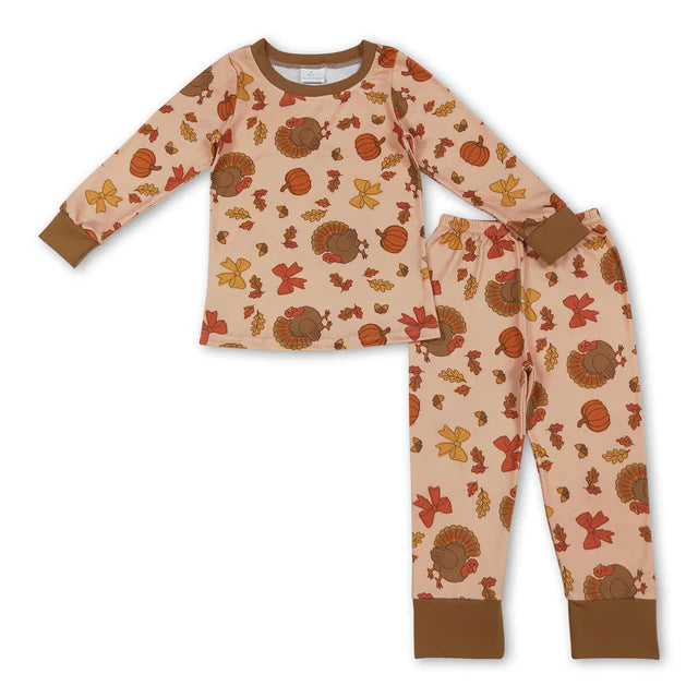 RTS Sibling Baby girls Halloween Pumpkin Pajamas with Long Sleeves and Pants