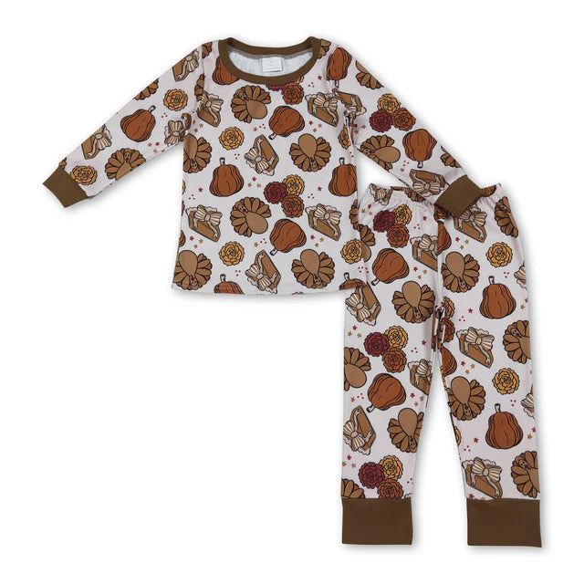 RTS Sibling Baby girls Halloween Pumpkin Pajamas with Long Sleeves and Pants