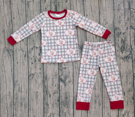 9.26 GLP2885 XS-3XL Sample No Moq Baby Girls Green Checked Turkey Top Pant Thanksgiving Pajamas Sets